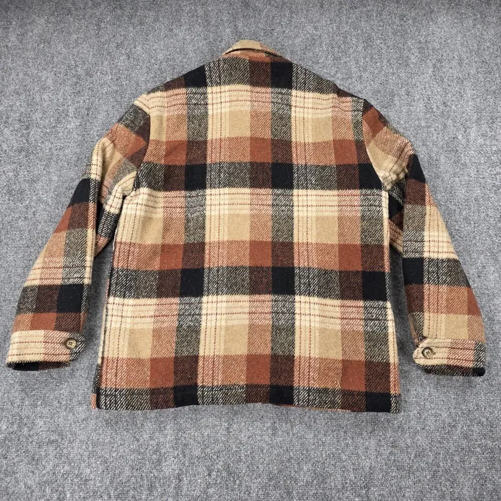 Vintage Sears Jacket Mens Medium Brown Plaid Flannel Quilted Lined Workwear 70s - Picture 3 of 16